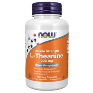 NOW L-Theanine Double Strength 200 mg 120 Veg Capsules bottle