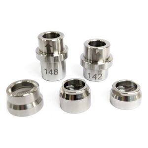 Wahoo KICKR Thru Axle Adapter Kit with 142 and 148 mm adapters, spin cap and lock nuts
